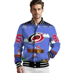custom carolina hurricanes mario blocks blue black varsity jacket best selling