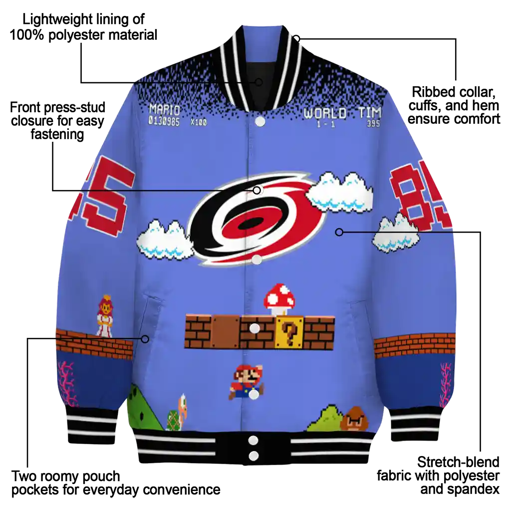 custom carolina hurricanes mario blocks blue black varsity jacket new arrival custom carolina hurricanes mario blocks blue black varsity jacket new arrival