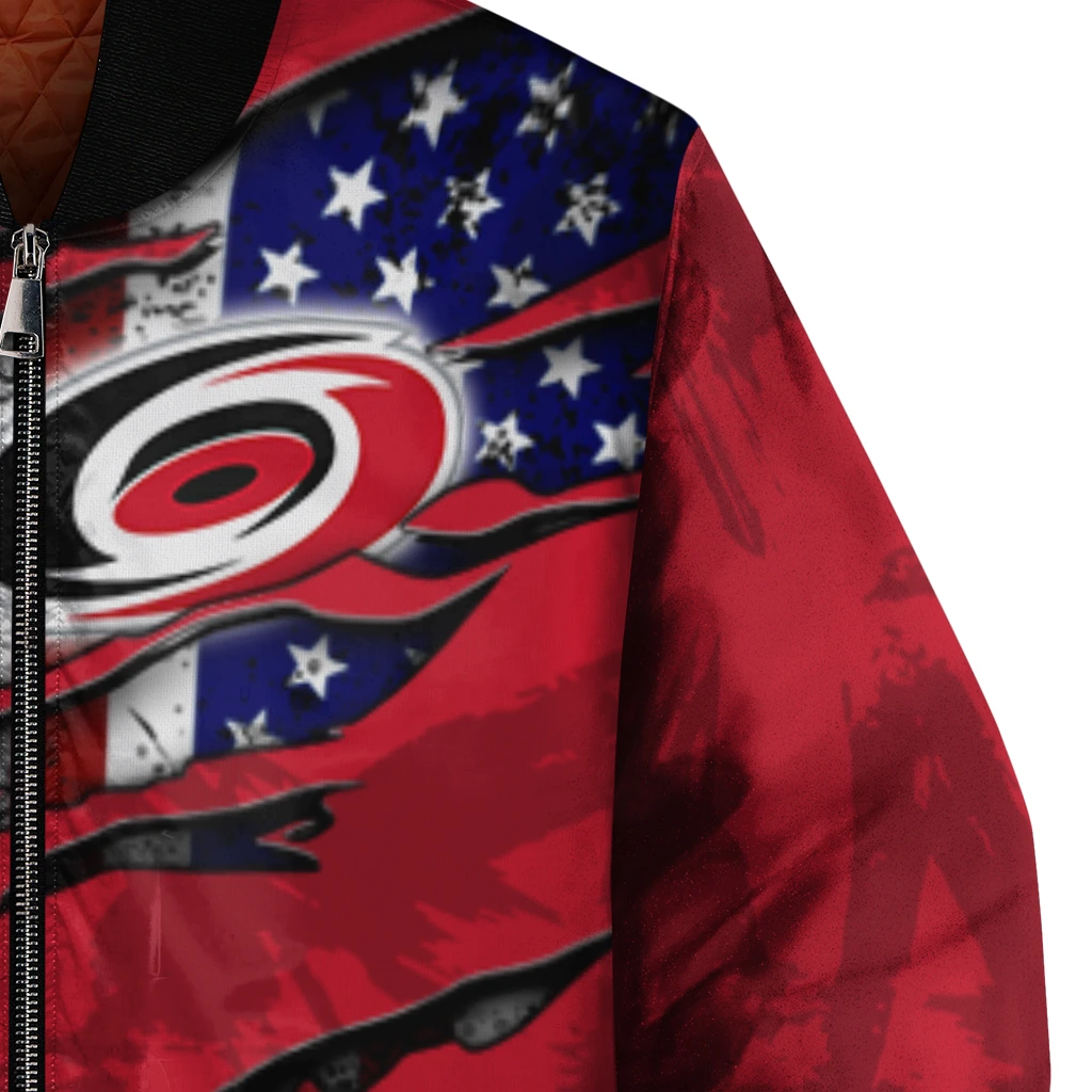 custom carolina hurricanes usa flag rips red bomber jacket premium grade custom carolina hurricanes usa flag rips red bomber jacket premium grade