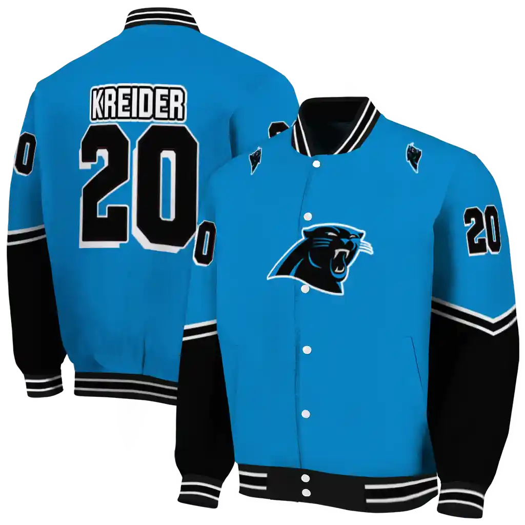 custom carolina panthers chevron style blue varsity jacket fashion forward custom carolina panthers chevron style blue varsity jacket fashion forward