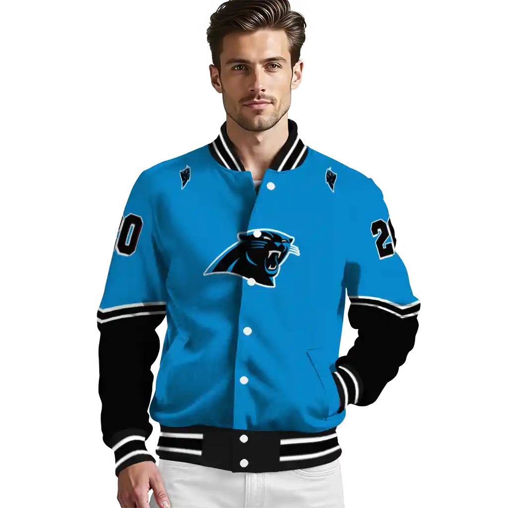 custom carolina panthers chevron style blue varsity jacket high quality custom carolina panthers chevron style blue varsity jacket high quality