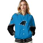 custom carolina panthers chevron style blue varsity jacket best selling