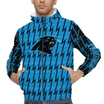 custom carolina panthers lightning strike grid blue windbreaker jacket best selling