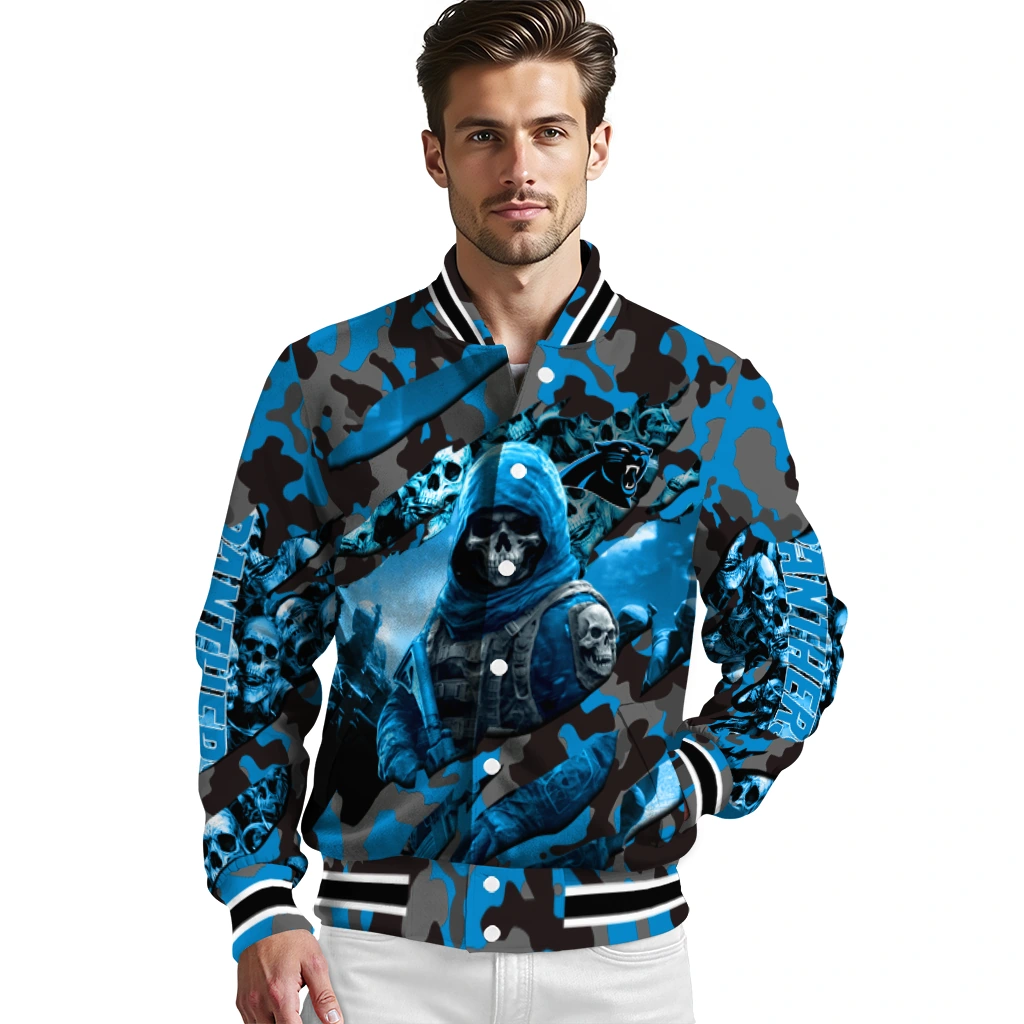 custom carolina panthers skull horde blue varsity jacket high quality custom carolina panthers skull horde blue varsity jacket high quality