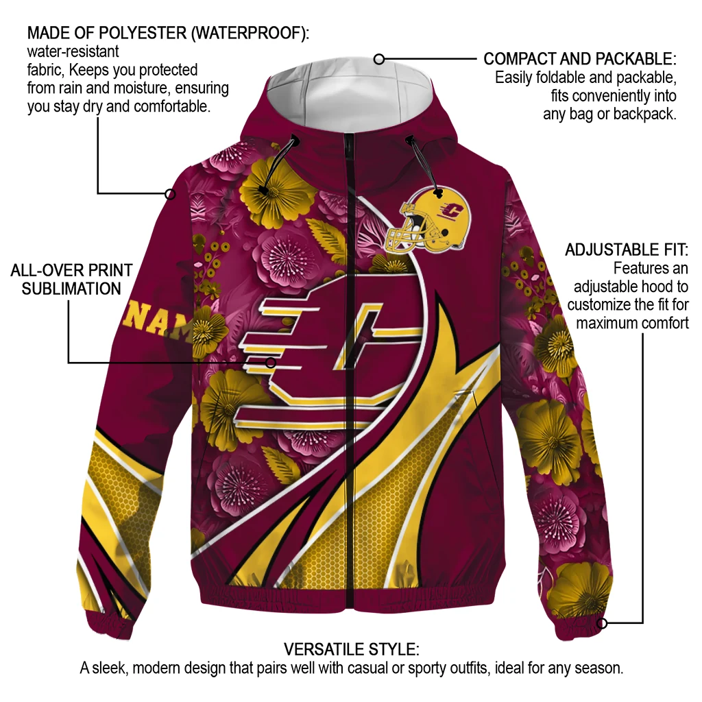 custom central michigan chippewas blossoms helmet maroon windbreaker jacket new arrival custom central michigan chippewas blossoms helmet maroon windbreaker jacket new arrival