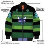 custom charlotte hornets clover green lines green black bomber jacket best selling
