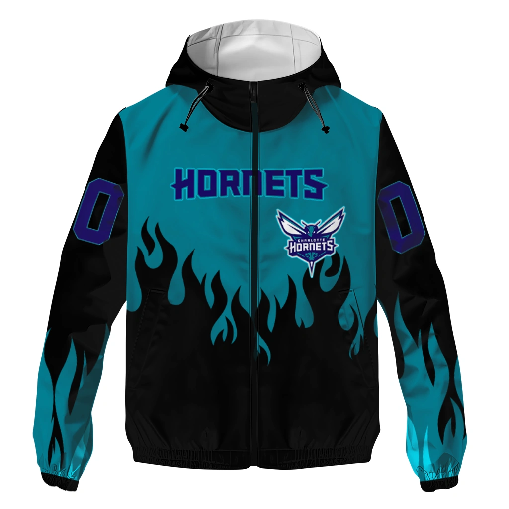 custom charlotte hornets flame trim teal black windbreaker jacket best selling custom charlotte hornets flame trim teal black windbreaker jacket best selling