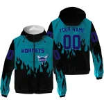 custom charlotte hornets flame trim teal black windbreaker jacket best selling