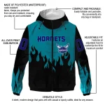 custom charlotte hornets flame trim teal black windbreaker jacket best selling
