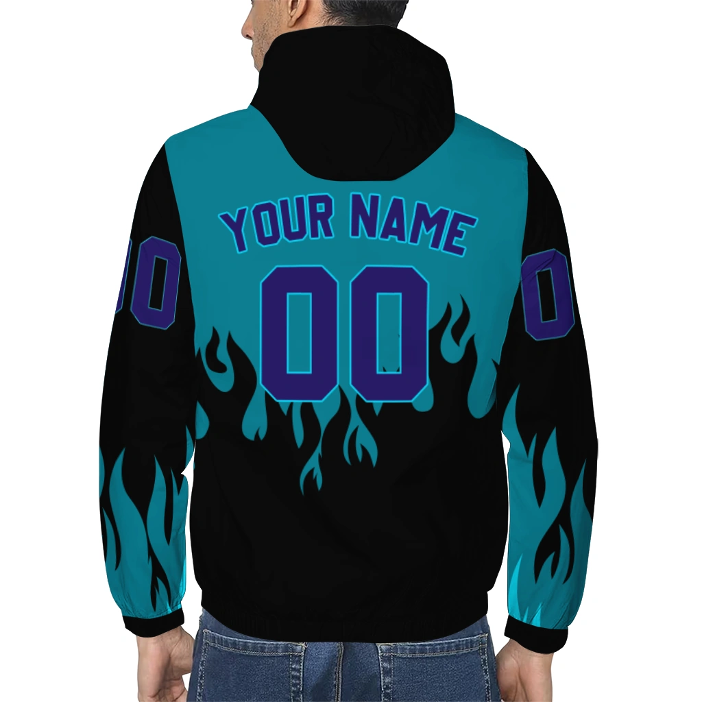 custom charlotte hornets flame trim teal black windbreaker jacket trendy custom charlotte hornets flame trim teal black windbreaker jacket trendy