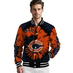 custom chicago bears burst splatter blue varsity jacket best selling