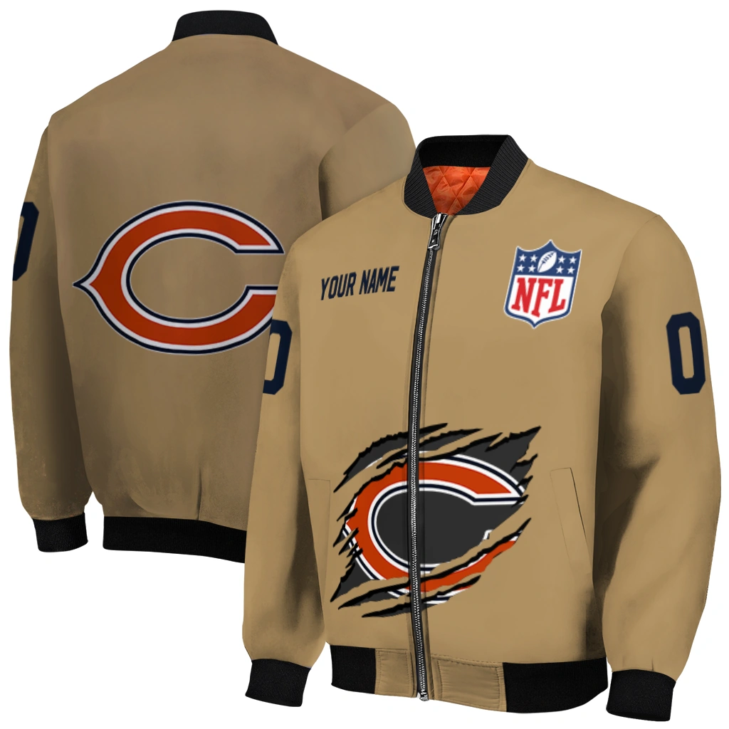 custom chicago bears claw tear beige bomber jacket best selling custom chicago bears claw tear beige bomber jacket best selling