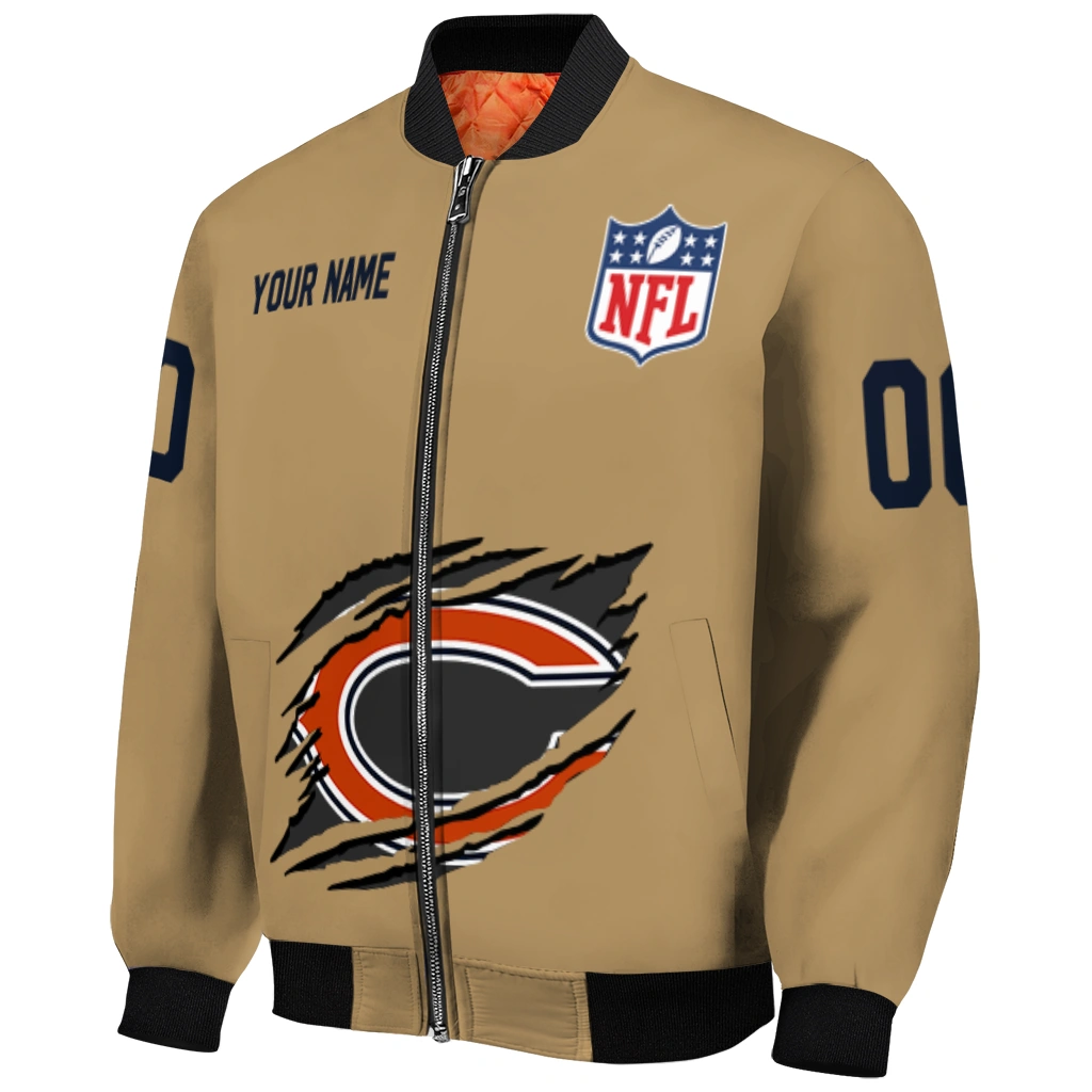 custom chicago bears claw tear beige bomber jacket fashion forward custom chicago bears claw tear beige bomber jacket fashion forward