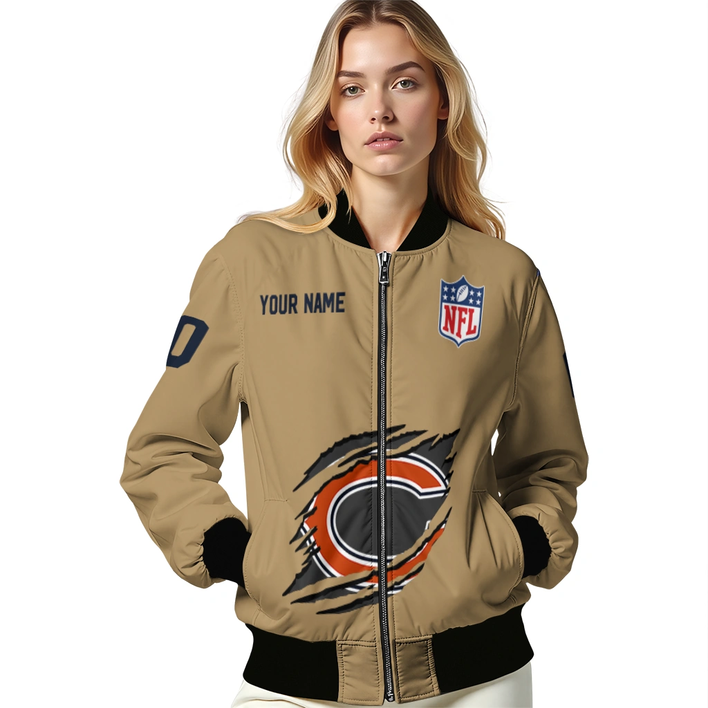 custom chicago bears claw tear beige bomber jacket latest model custom chicago bears claw tear beige bomber jacket latest model