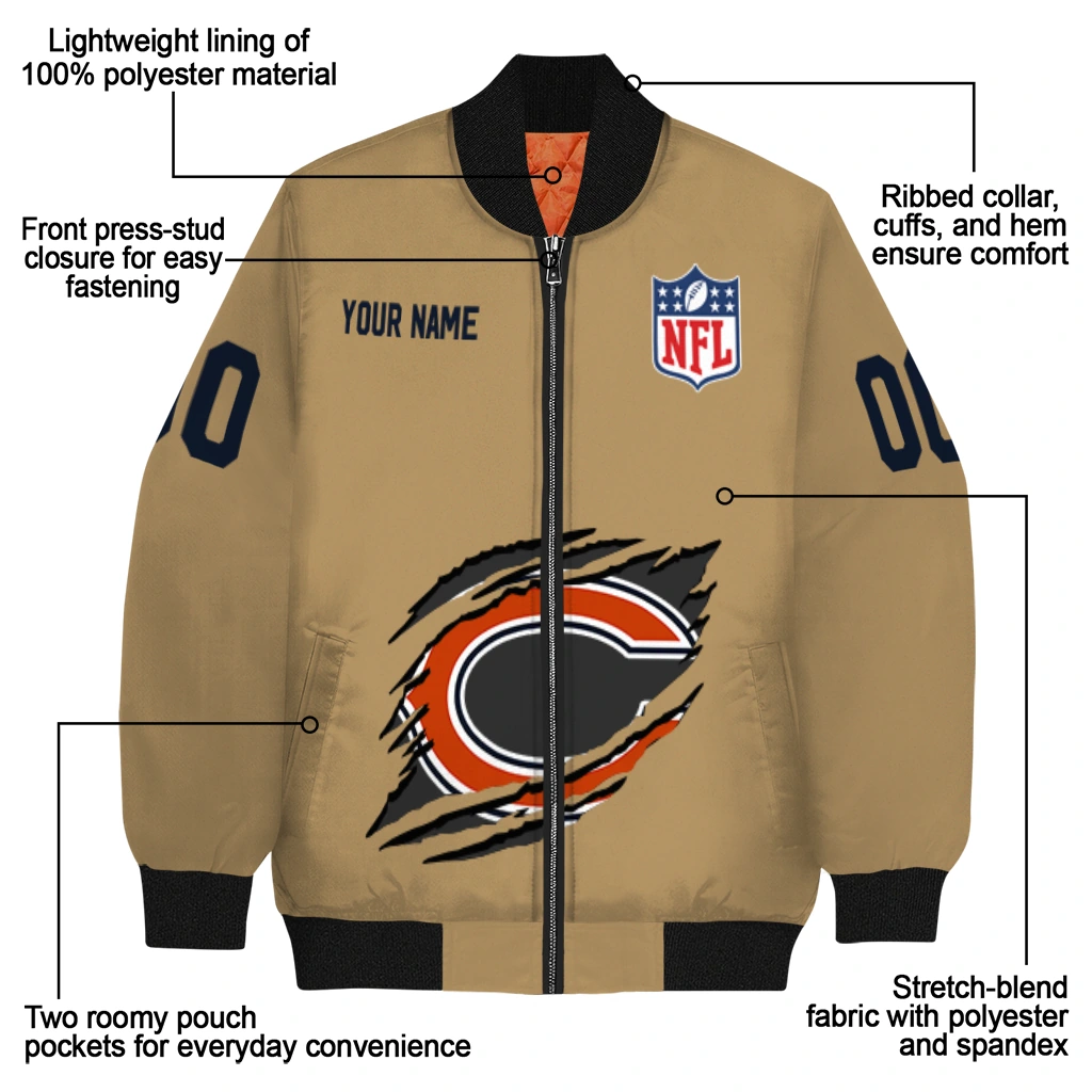 custom chicago bears claw tear beige bomber jacket new arrival custom chicago bears claw tear beige bomber jacket new arrival