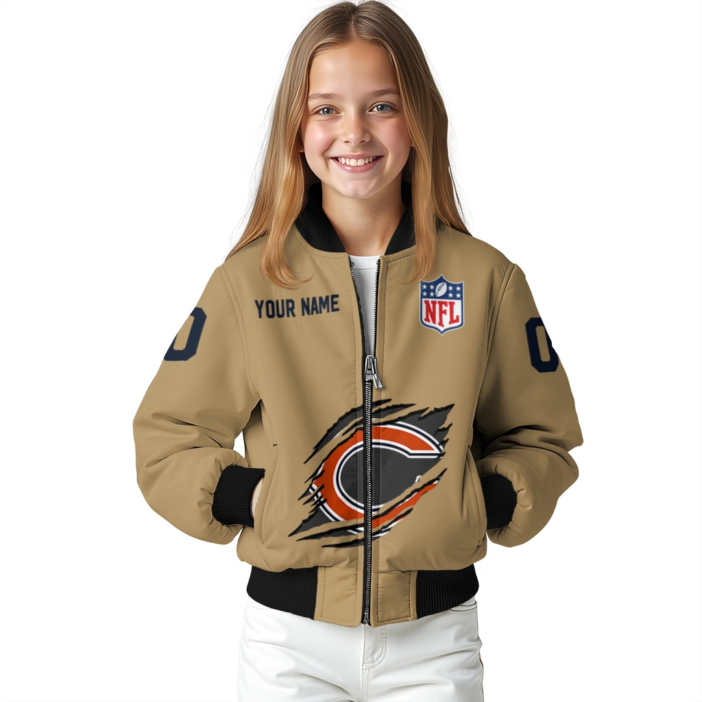custom chicago bears claw tear beige bomber jacket top rated custom chicago bears claw tear beige bomber jacket top rated