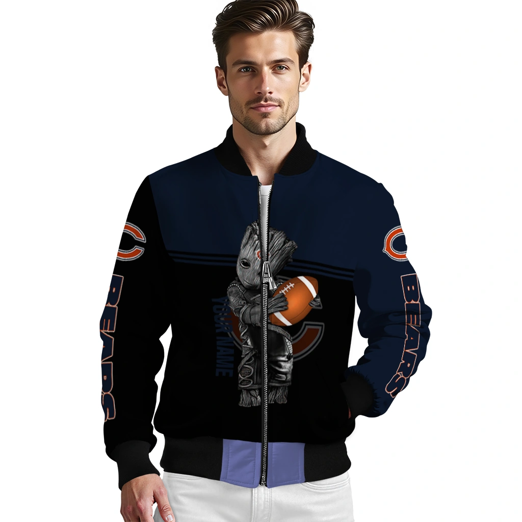 custom chicago bears groot football blue black bomber jacket high quality custom chicago bears groot football blue black bomber jacket high quality
