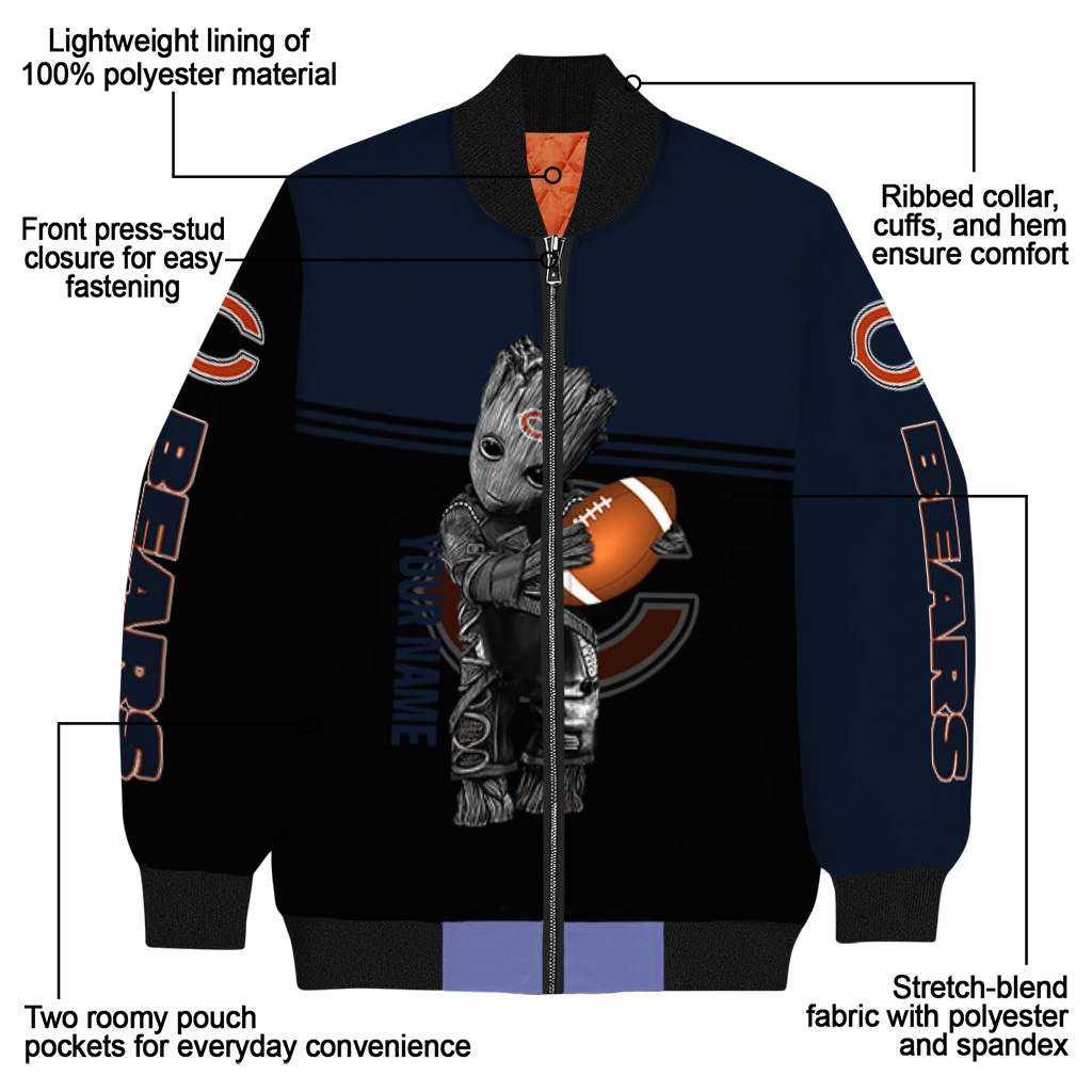 custom chicago bears groot football blue black bomber jacket new arrival custom chicago bears groot football blue black bomber jacket new arrival