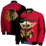 custom chicago blackhawks adorable yoda red black bomber jacket best selling