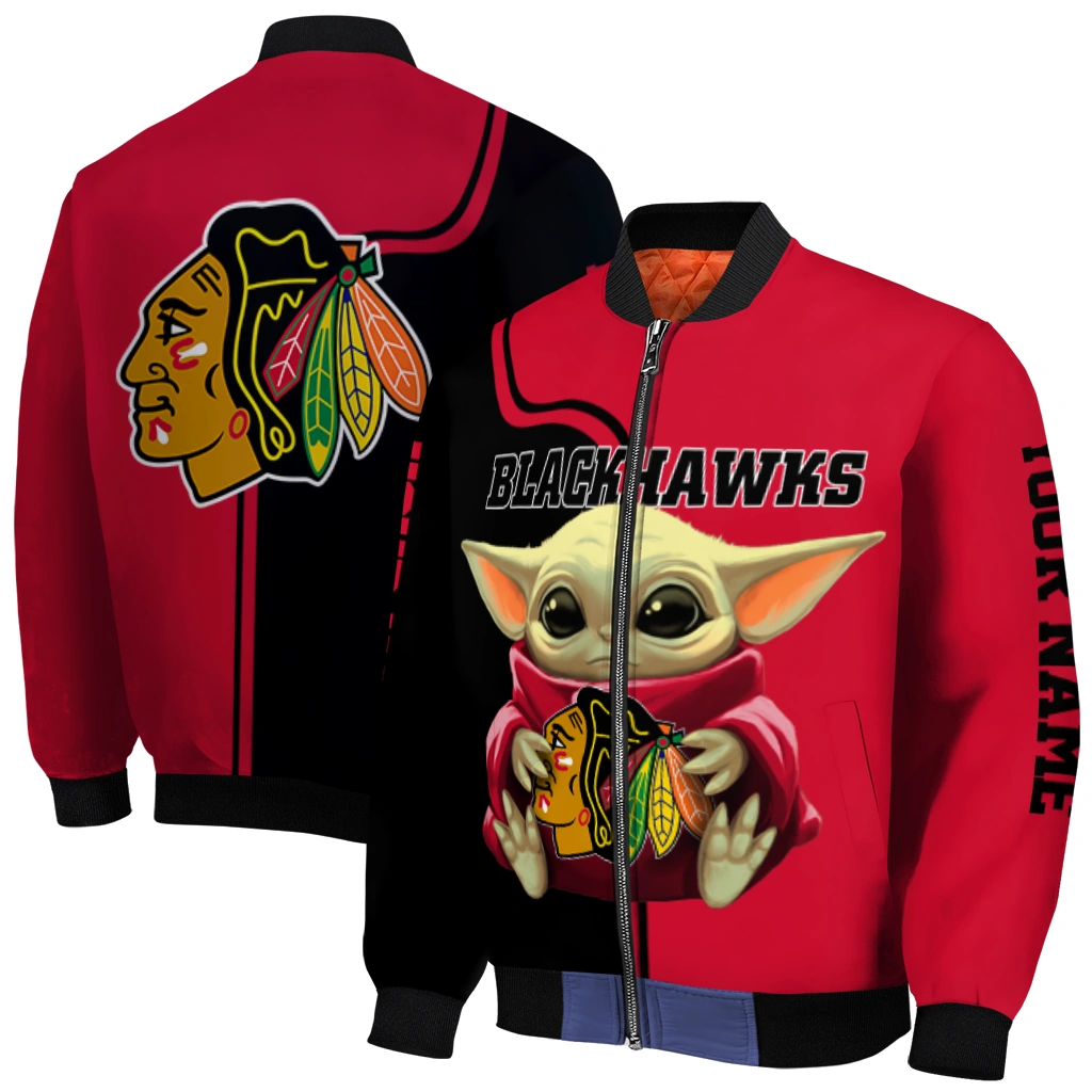 custom chicago blackhawks adorable yoda red black bomber jacket best selling custom chicago blackhawks adorable yoda red black bomber jacket best selling