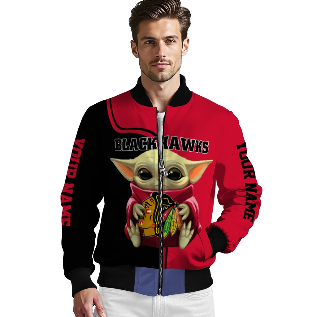 custom chicago blackhawks adorable yoda red black bomber jacket high quality custom chicago blackhawks adorable yoda red black bomber jacket high quality