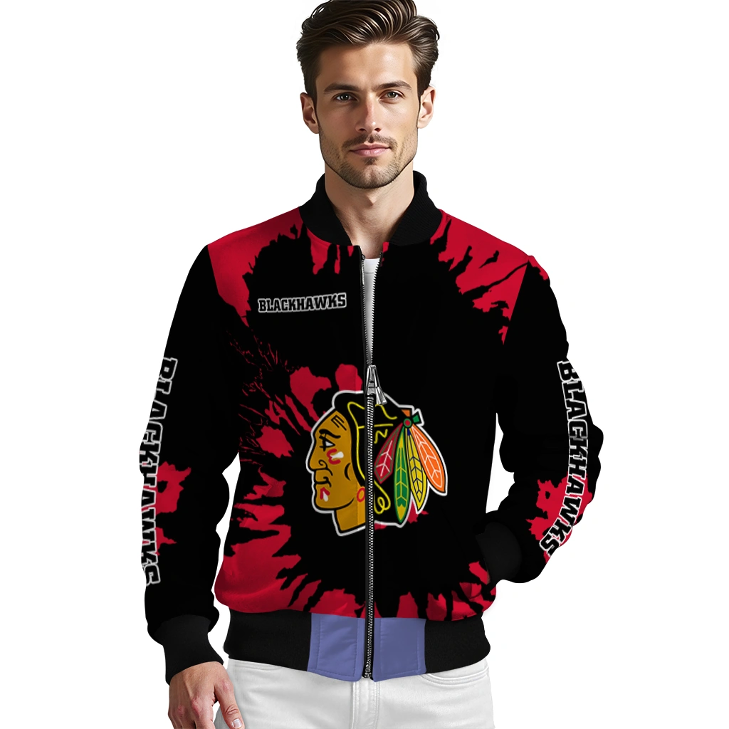 custom chicago blackhawks burst splatter red bomber jacket high quality custom chicago blackhawks burst splatter red bomber jacket high quality