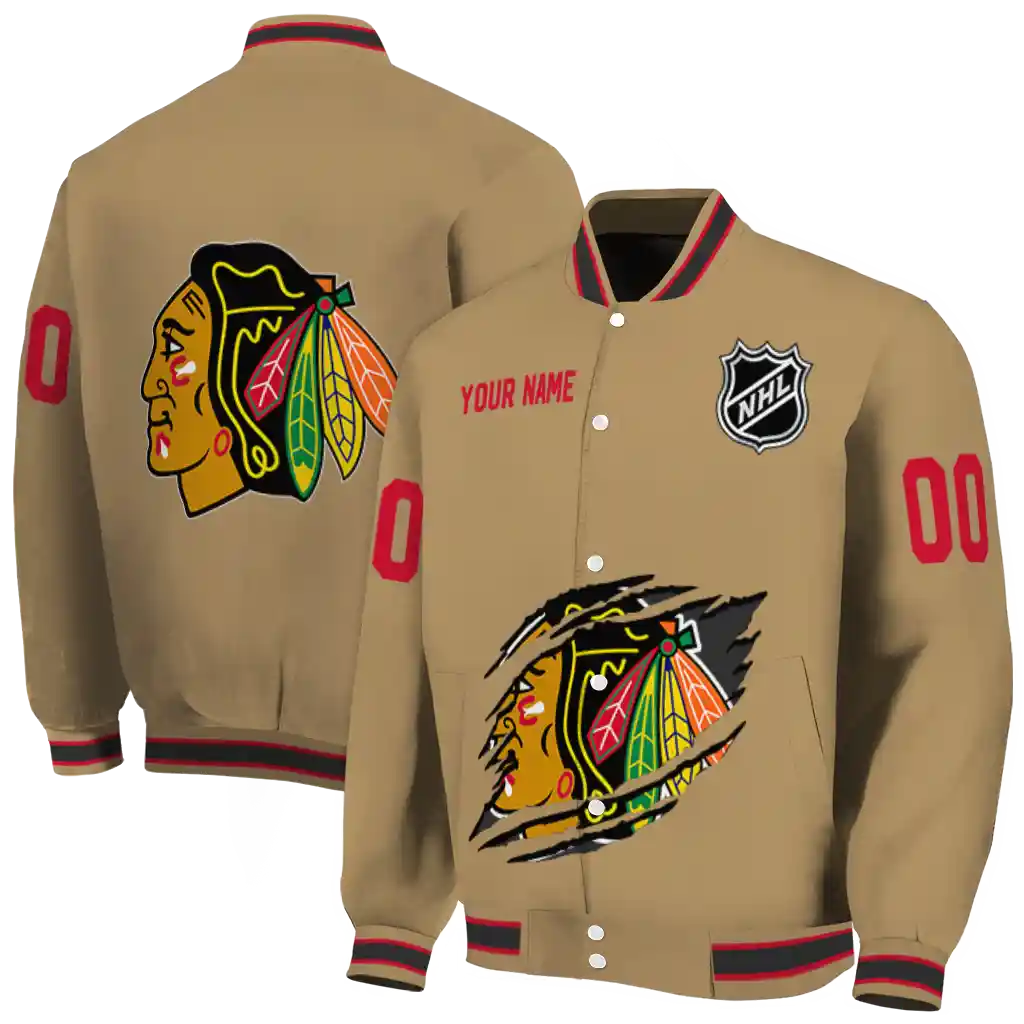 custom chicago blackhawks claw burst beige varsity jacket fashion forward custom chicago blackhawks claw burst beige varsity jacket fashion forward