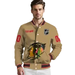 custom chicago blackhawks claw burst beige varsity jacket best selling
