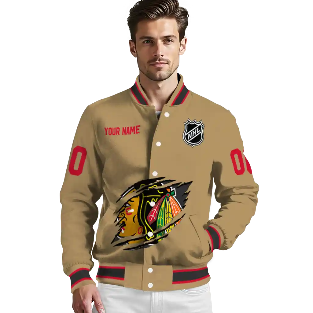 custom chicago blackhawks claw burst beige varsity jacket high quality custom chicago blackhawks claw burst beige varsity jacket high quality