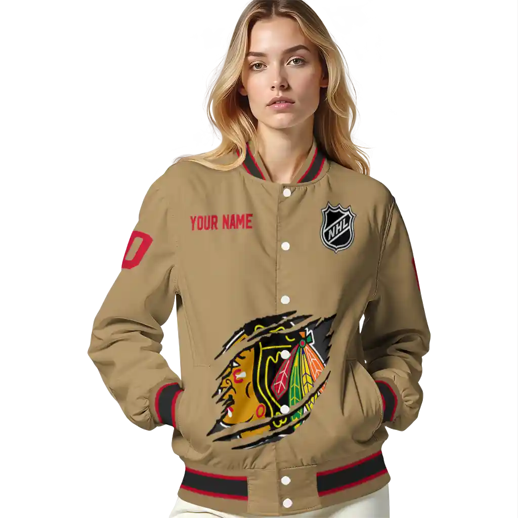 custom chicago blackhawks claw burst beige varsity jacket latest model custom chicago blackhawks claw burst beige varsity jacket latest model