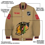 custom chicago blackhawks claw burst beige varsity jacket best selling