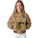 custom chicago blackhawks claw burst beige varsity jacket best selling