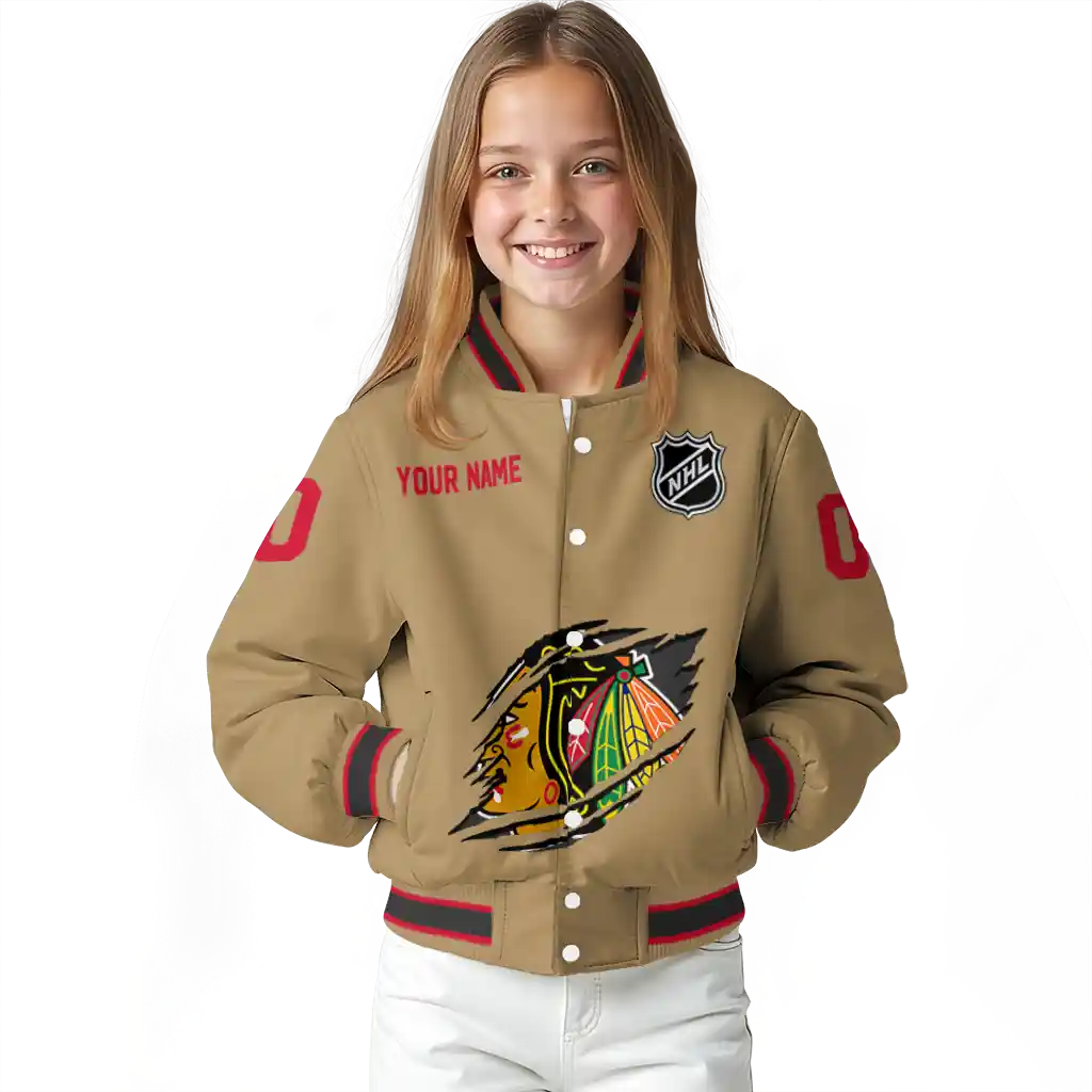 custom chicago blackhawks claw burst beige varsity jacket top rated custom chicago blackhawks claw burst beige varsity jacket top rated