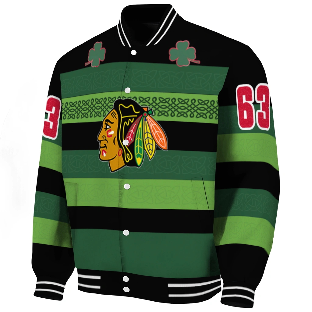 custom chicago blackhawks clover green lines green black varsity jacket best selling custom chicago blackhawks clover green lines green black varsity jacket best selling