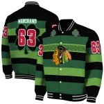 custom chicago blackhawks clover green lines green black varsity jacket best selling