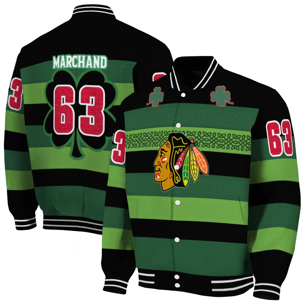custom chicago blackhawks clover green lines green black varsity jacket fashion forward custom chicago blackhawks clover green lines green black varsity jacket fashion forward
