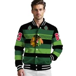 custom chicago blackhawks clover green lines green black varsity jacket best selling