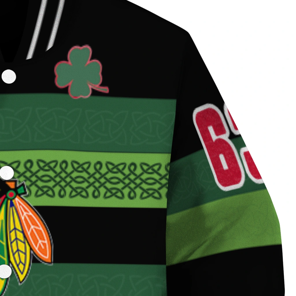 custom chicago blackhawks clover green lines green black varsity jacket premium grade custom chicago blackhawks clover green lines green black varsity jacket premium grade