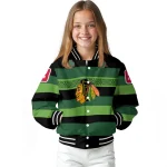 custom chicago blackhawks clover green lines green black varsity jacket best selling