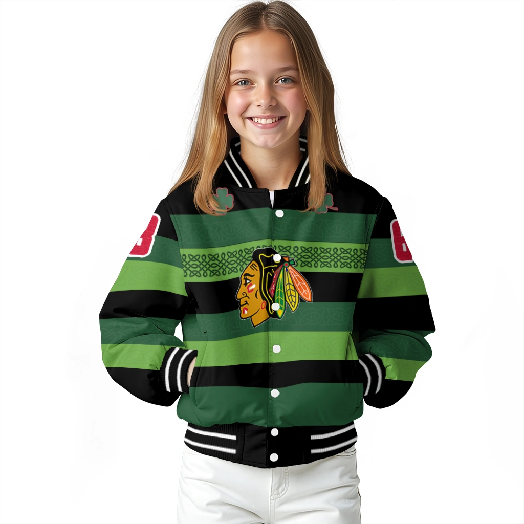 custom chicago blackhawks clover green lines green black varsity jacket top rated custom chicago blackhawks clover green lines green black varsity jacket top rated