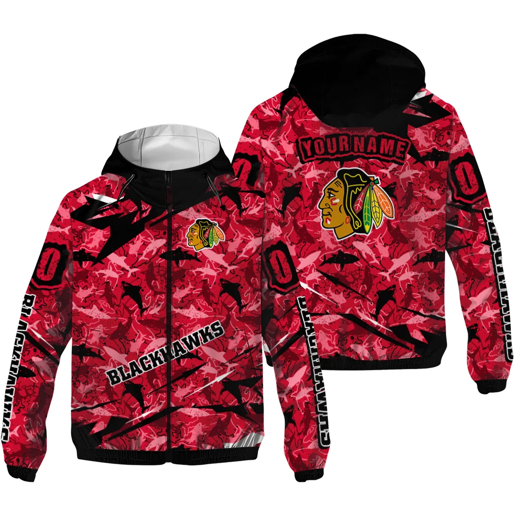 custom chicago blackhawks shark art red windbreaker jacket high quality custom chicago blackhawks shark art red windbreaker jacket high quality