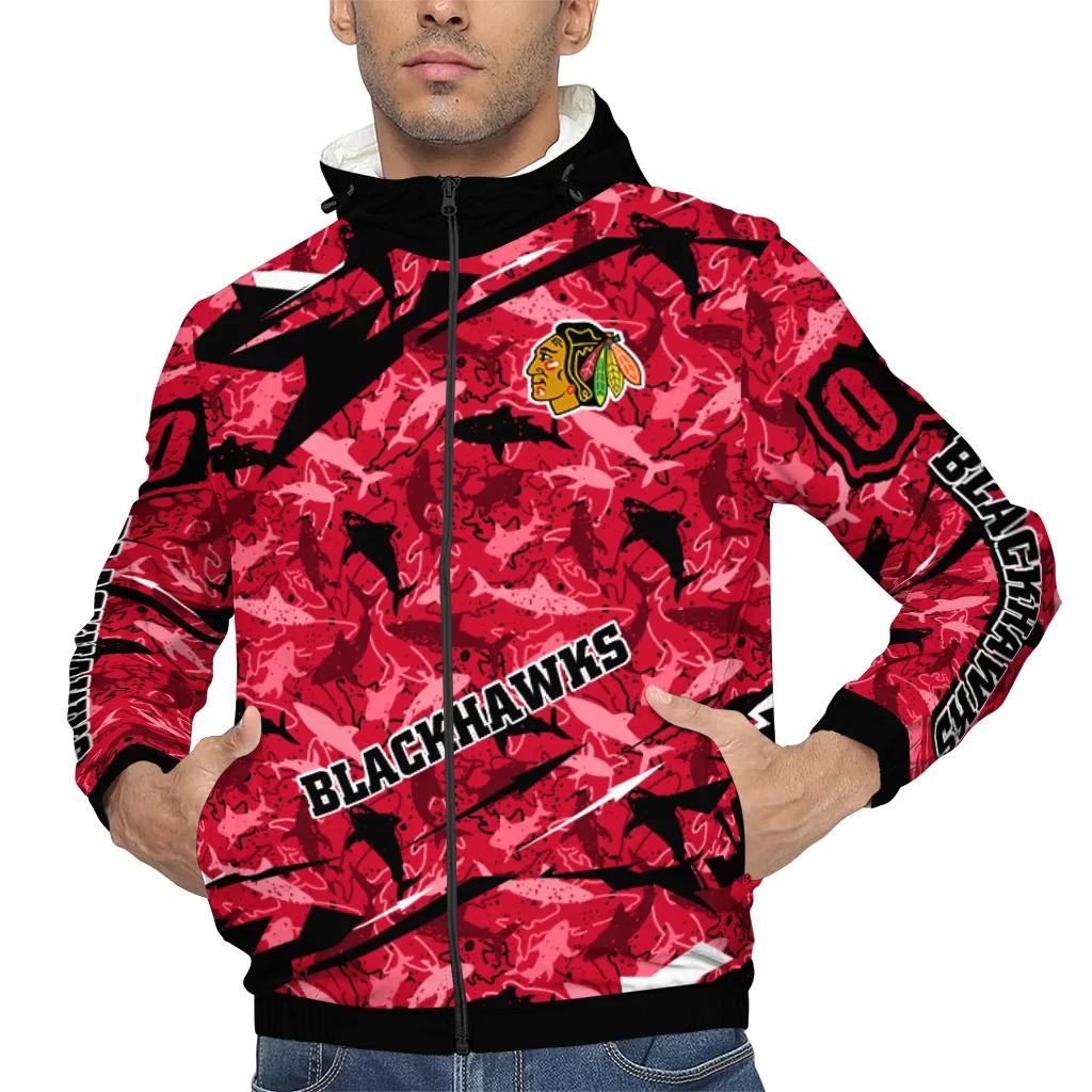 custom chicago blackhawks shark art red windbreaker jacket top rated custom chicago blackhawks shark art red windbreaker jacket top rated