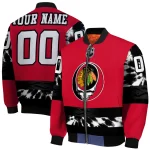 custom chicago blackhawks skull stripe red black bomber jacket best selling