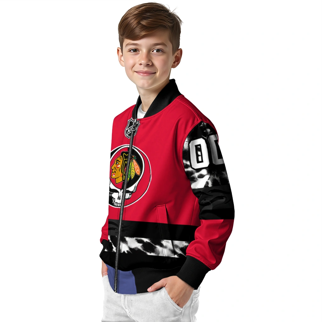 custom chicago blackhawks skull stripe red black bomber jacket trendy custom chicago blackhawks skull stripe red black bomber jacket trendy