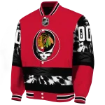 custom chicago blackhawks skull stripe red black varsity jacket best selling