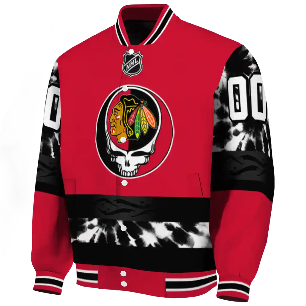 custom chicago blackhawks skull stripe red black varsity jacket best selling custom chicago blackhawks skull stripe red black varsity jacket best selling