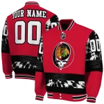 custom chicago blackhawks skull stripe red black varsity jacket best selling