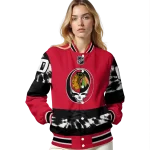 custom chicago blackhawks skull stripe red black varsity jacket best selling