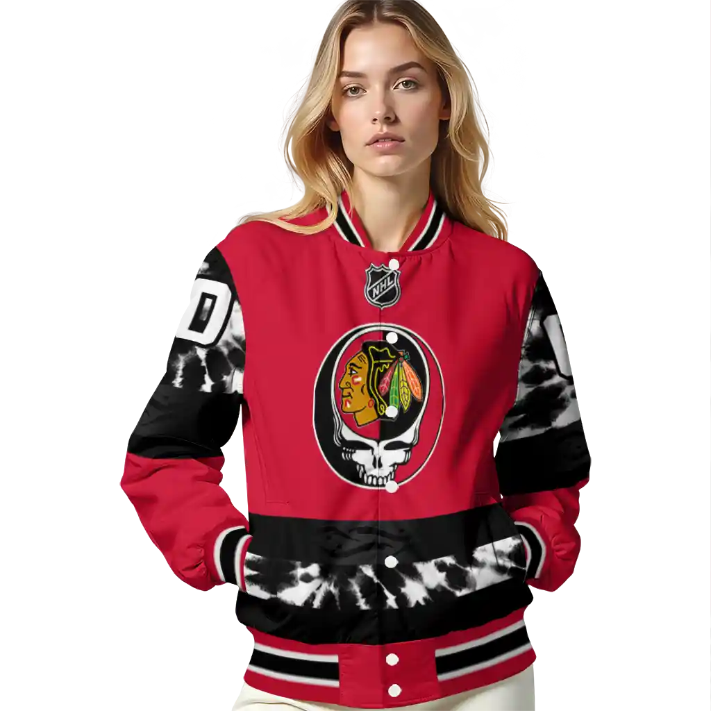 custom chicago blackhawks skull stripe red black varsity jacket latest model custom chicago blackhawks skull stripe red black varsity jacket latest model