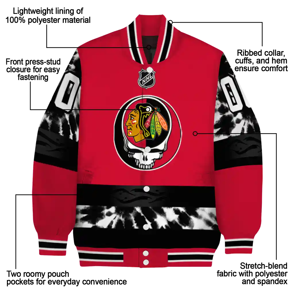 custom chicago blackhawks skull stripe red black varsity jacket new arrival custom chicago blackhawks skull stripe red black varsity jacket new arrival
